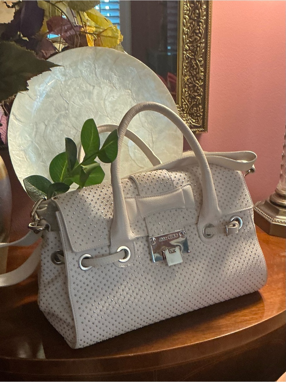 JIMMY CHOO ROSALIE Handbag studded leather and silver hardware.